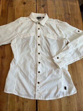 EMS Women's M White Nylon Roll Cuff Shirt Top Venting Pockets